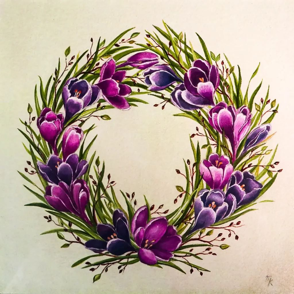 Bilderausstellung Magdalena Kradolfer – Malerei mit Vielfalt und Präzision Blumenkranz, abstrakte Geometrie und Vogelmotiv – Acrylbilder von Magdalena Kradolfer
