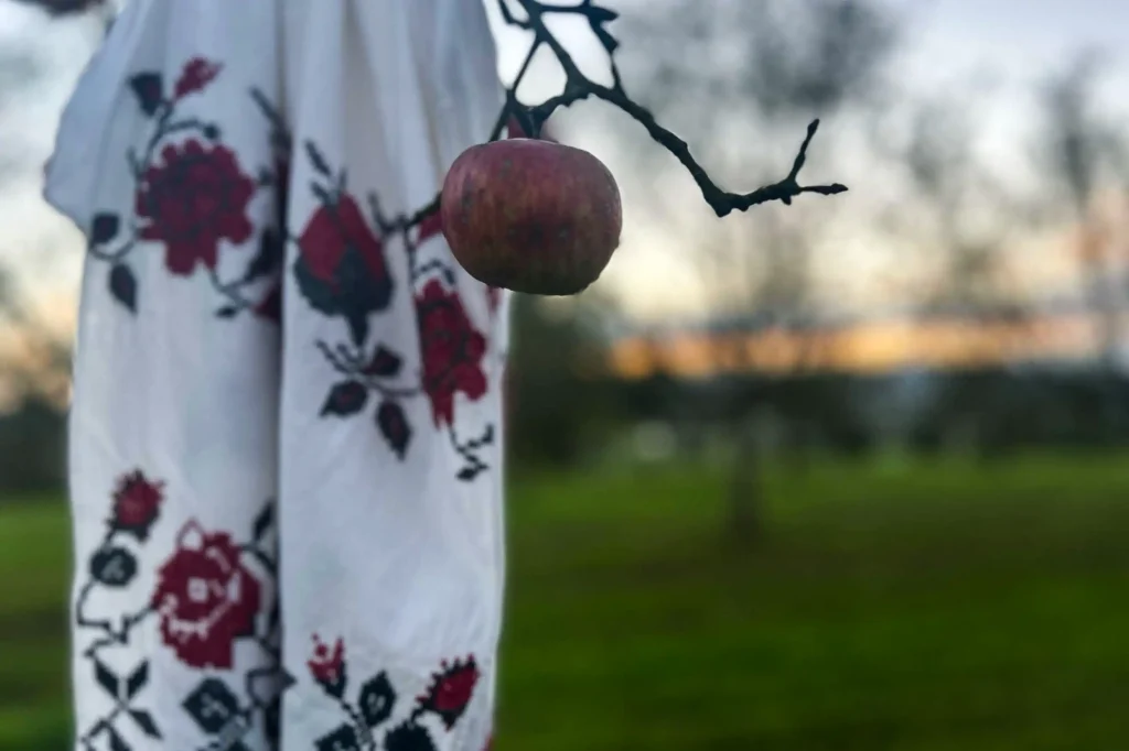 Ukrainische Handwerkskunst im Dürstelerhaus Bestickte ukrainische Tücher mit traditionellen Mustern in leuchtenden Farben